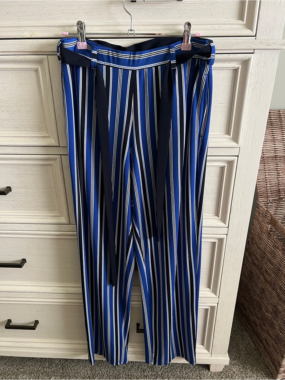 Susan Graver Blue Black White Striped Wide-Leg Trousers